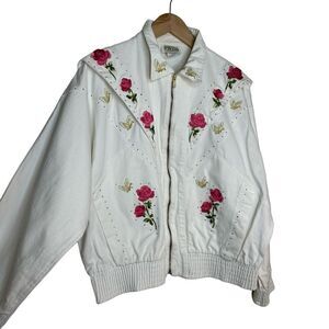 PADO Vintage White Zip Front Embellished Jacket Size M